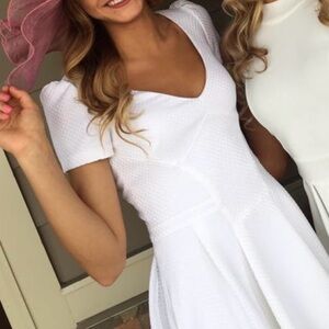 Bebe White V-Neck Fit and Flare Cocktail Dress